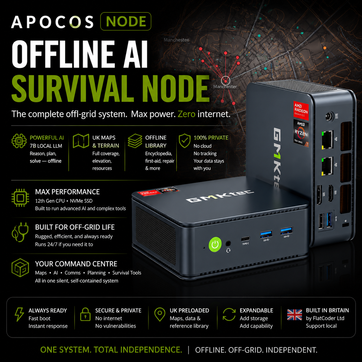 ApocOS Node — A complete offline AI appliance, ready out of the box.